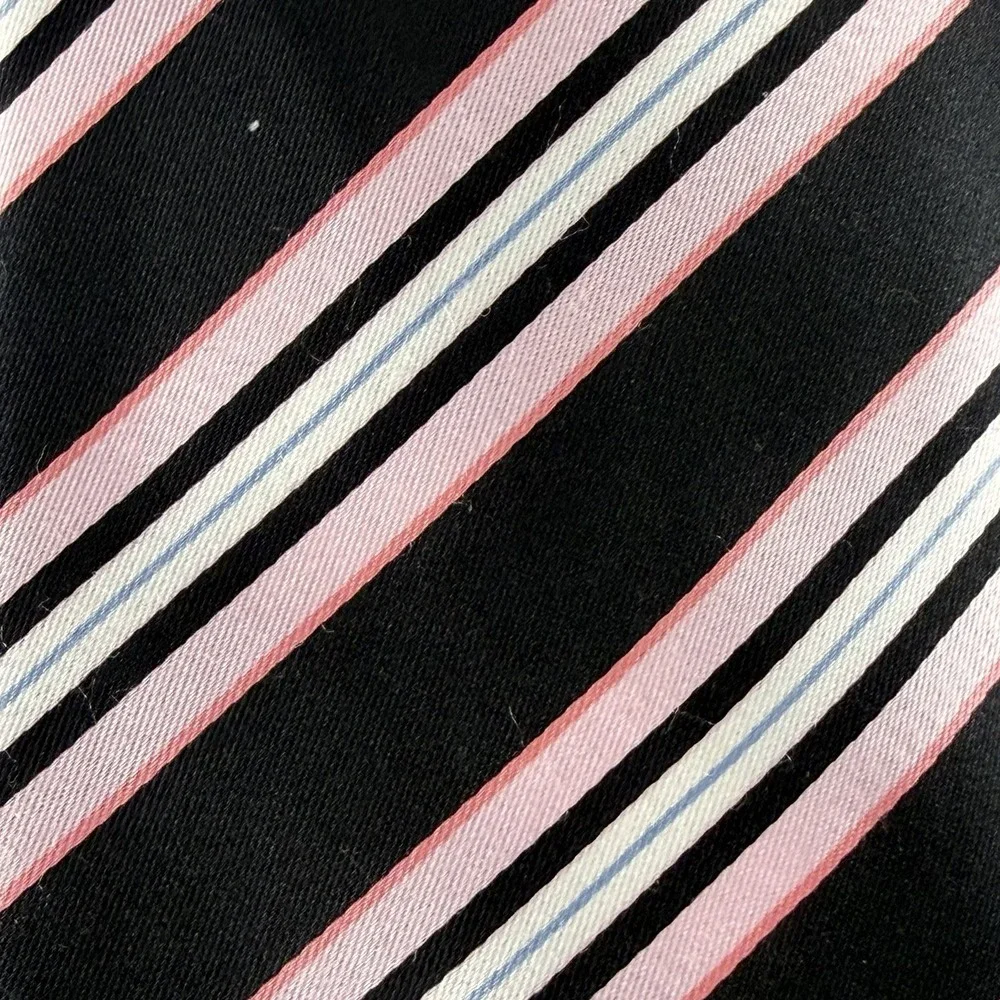 Croft & Barrow Black Pink White Blue Stripe Neck Tie 100% Polyester 60x3.25